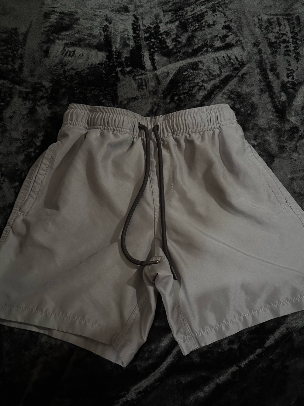 Amazon Essentials Boys Light Gray Swim Trunks with Drawstring